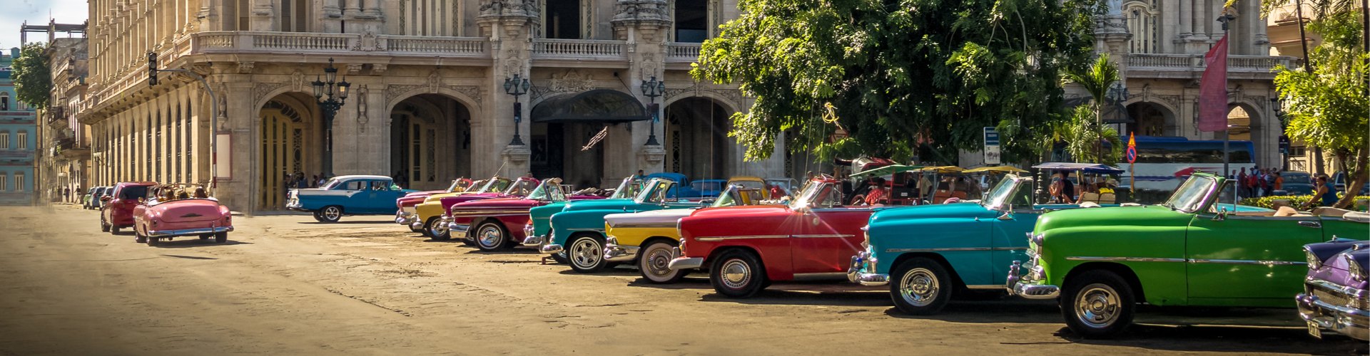 Cuban colorful vintage cars in front of the Gran Teatro - Havana, Cuba (Resized)
